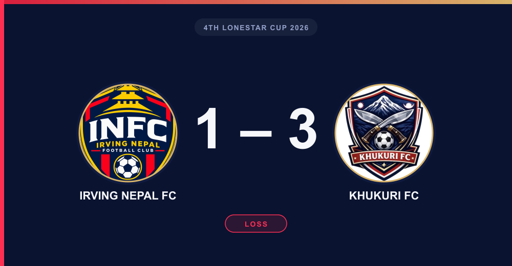 Irving Nepal FC lost to Khukuri FC 1-3 in 4th Lonestar Cup 2026